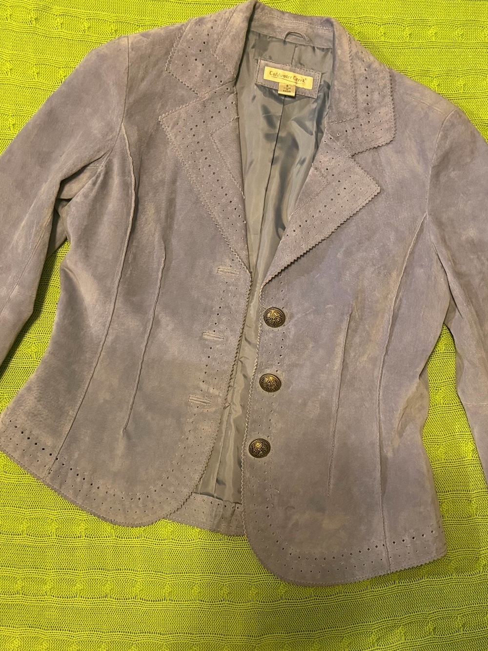 Coldwater Creek Leather Front Collared Lined Blazer Jacket Size 6
